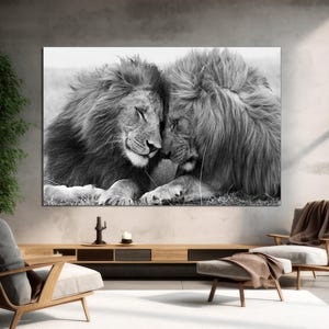 Lion and Lioness Canvas Print, Black White Lion Family Large Canvas Art, Safari Animals Art, Lion Bedroom Wall Decor, CANVAS Ready to Hang.