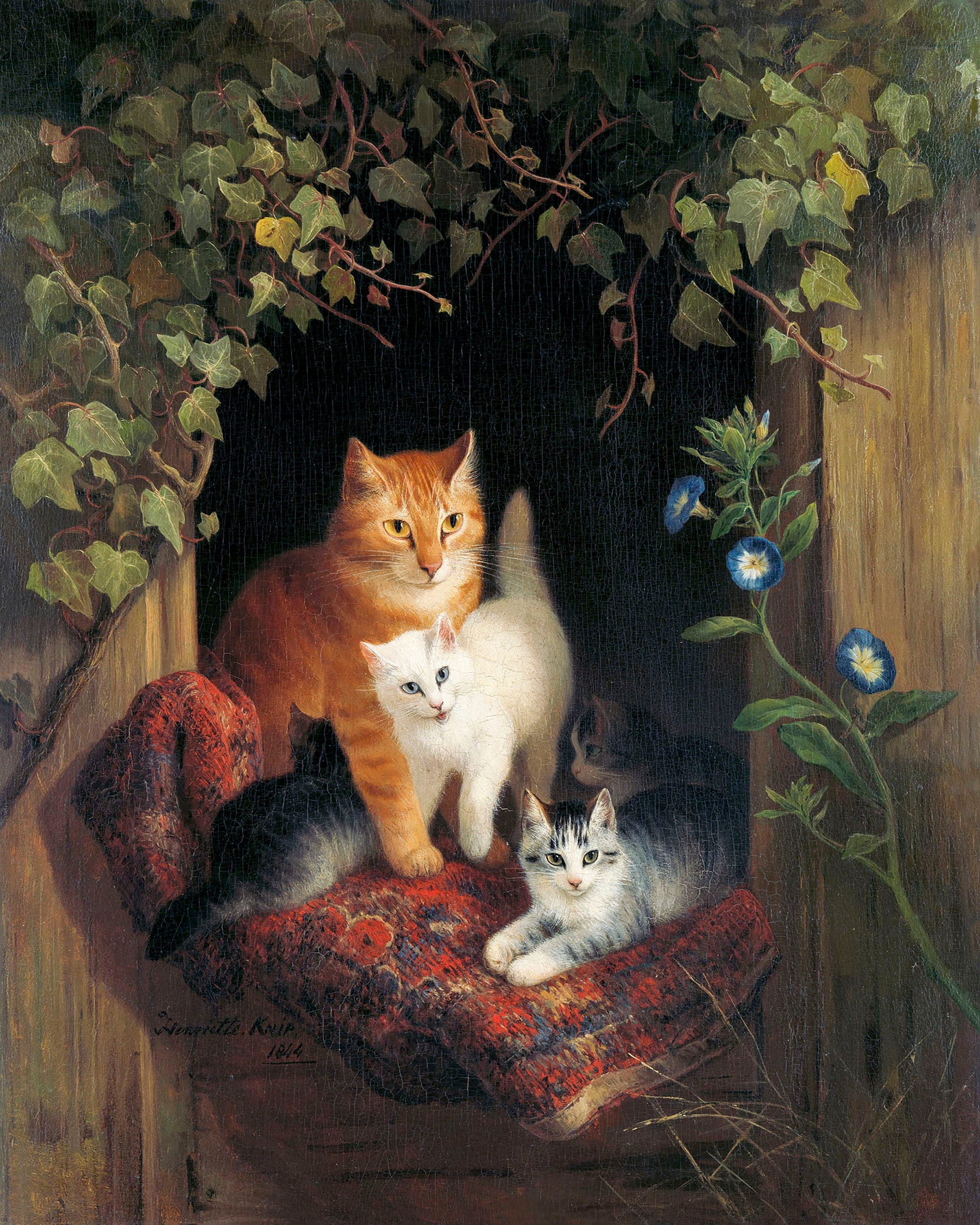 Henriette Ronner-knip Cat With Kittens Canvas Print, Cat Lover