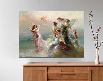 Édouard Bisson Nymphs and Cupid Canvas Print, Mythological Wall Art