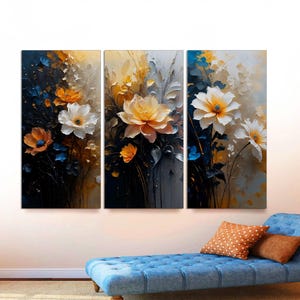 Abstract Floral Canvas Print Set, Colorful Flower Wall Art, 3-panel - Etsy
