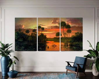 Florida Sunset Canvas Print Set by Martin Johnson Heade, Ready to Hang