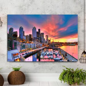 Seattle Skyline Canvas Print, Seattle WA Cityscape, Downtown Seattle Wall Art, Washington Travel Print, Seattle Home Decor, Ready to Hang
