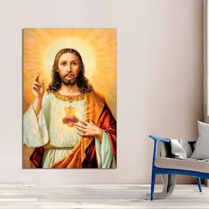 Jesus Sacred Heart Divine Mercy Christian Roman Catholic Canvas Art Print Modern Family Bedroom Decor CANVAS, Religious Art Ready to Hang.
