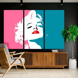 3-Panel Canvas Pop Art, Marilyn Monroe Modern Wall Art, Colorful Art for Modern Wall Decor,Celebrity Art, Red lipstick, CANVAS Ready to Hang