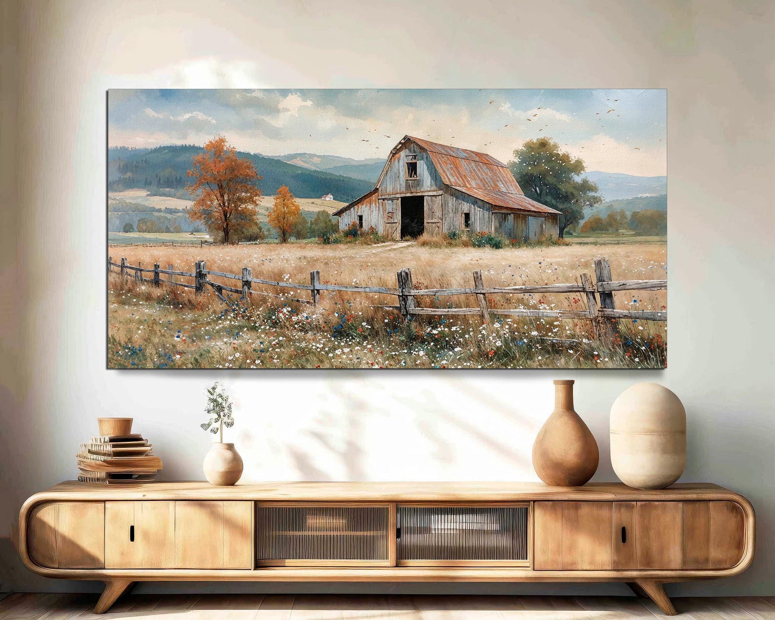Farmhouse Wall Decor Old Barn Canvas Print Rustic Vintage Barn Painting ...