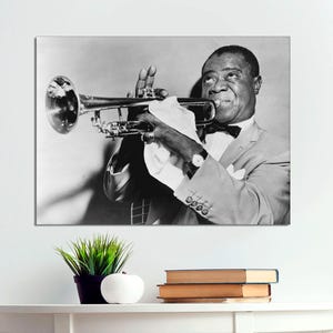 Louis Armstrong Photo Print on Canvas, Playing Trumpet Jazz Music Wall Art Decor, Louis Armstrong Print, Jazz Wall Art  CANVAS Ready to Hang