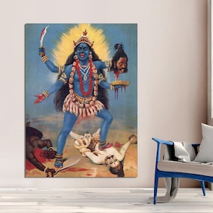 Canvas Print Kali, Maha Kali Art, Indian Hindu Goddess Poster, Indian Deity Religious Art, Maha Kali Wall Art Decor, CANVAS READY to HANG.