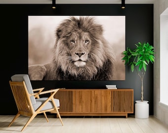 Sepia African Lion Canvas Print, Contemporary Animal Wall Art