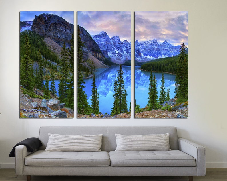 Moraine Lake Canvas Print, Banff Mountain Landscape, 3-panel Wall Art ...