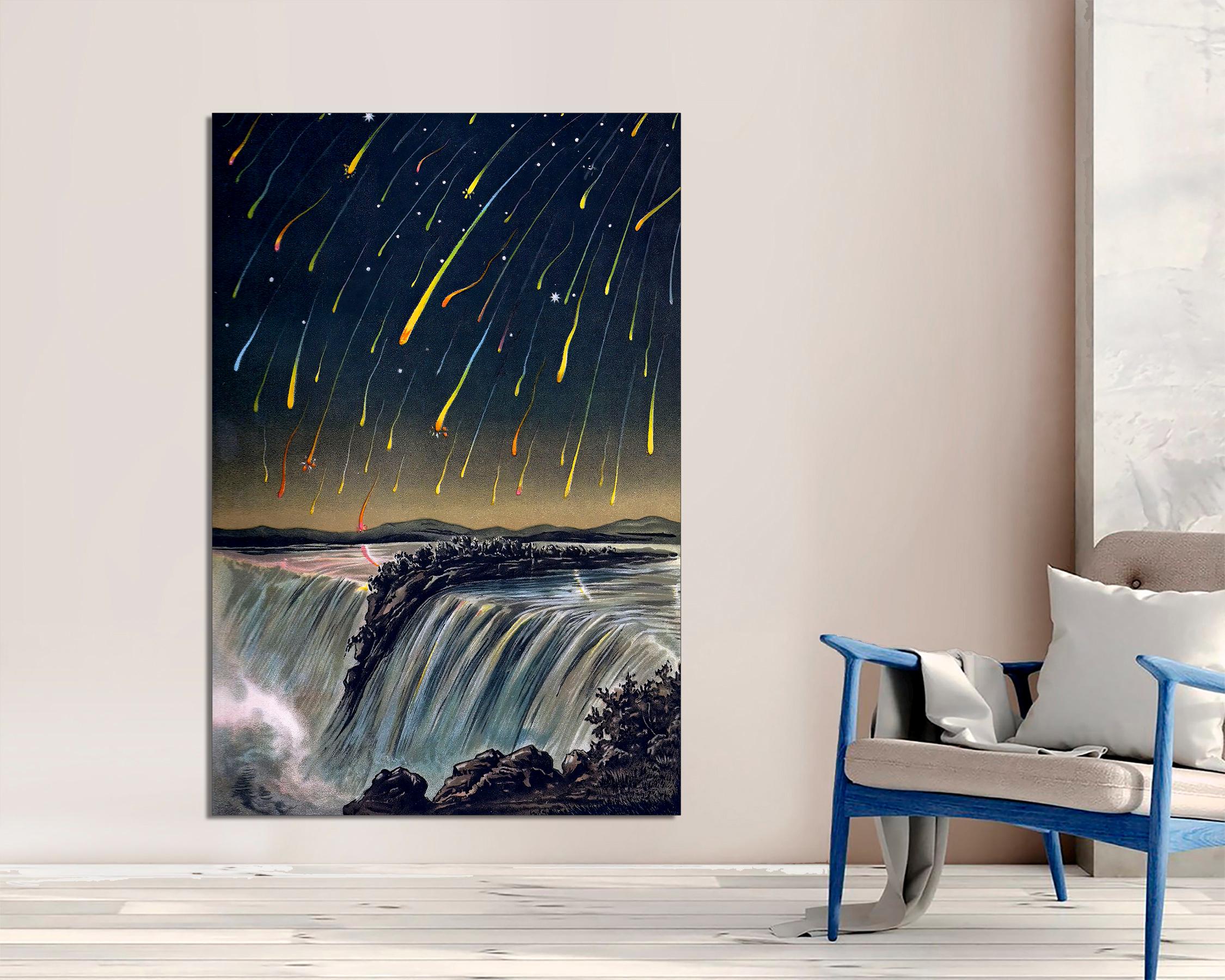 Niagara Falls Meteor Shower Canvas Print, Celestial Vintage Art - Etsy