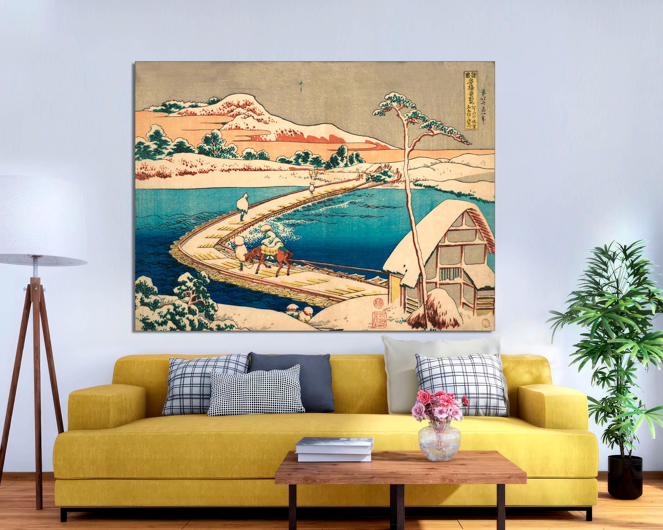 P10号. 油彩画 （吉備路風景)、コクタン調額縁入り、No.45 Vintage Japanese Canvas Art by Katsushika Hokusai, Japanese