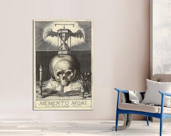 Memento Mori Skull Canvas Print, 17th Century Engraving Art