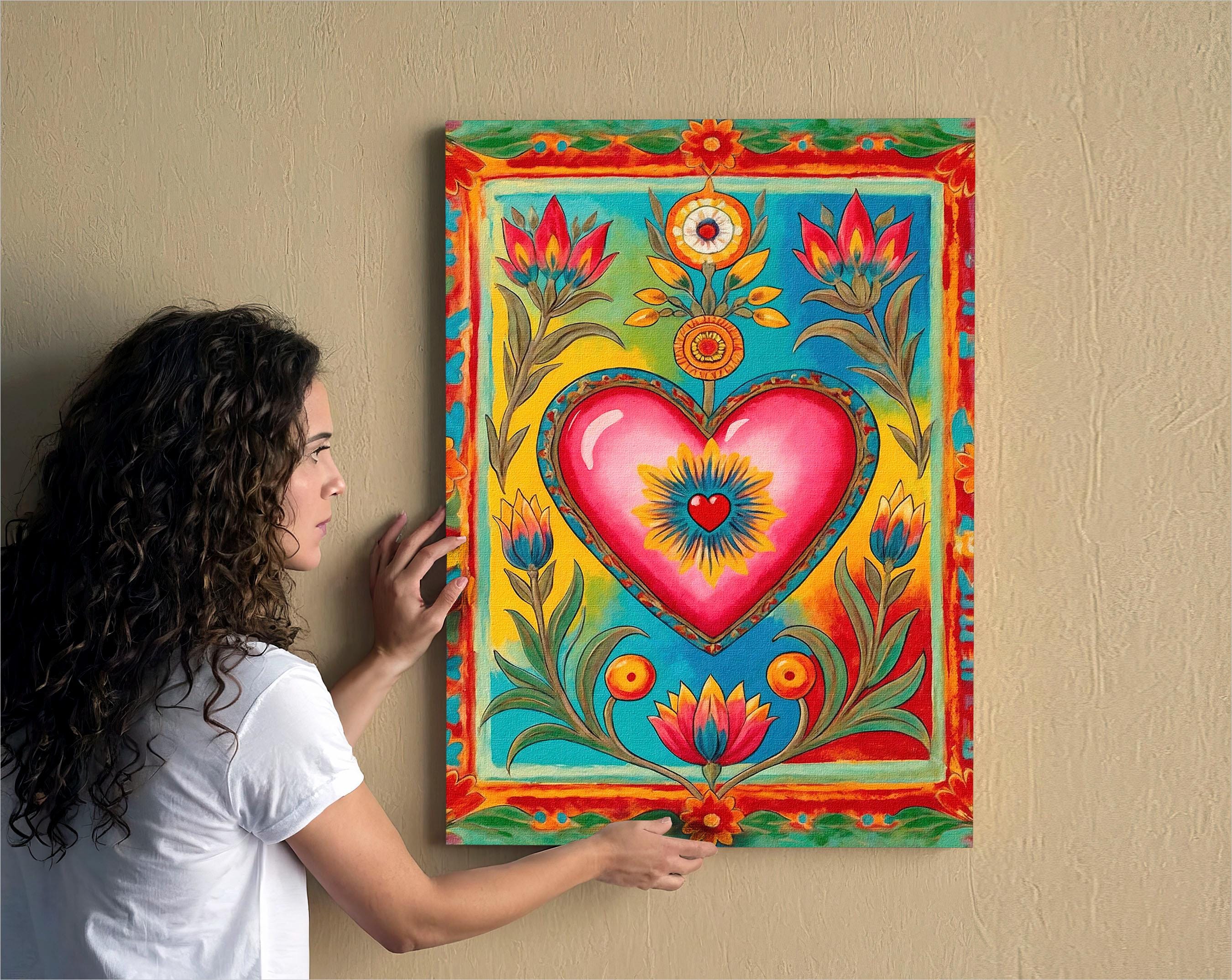 Sacred Heart Canvas Print, Mexican Folk Art, Milagro Style - Etsy