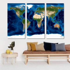 3 Panel Split World Map From Space Canvas Print1.5 - Etsy