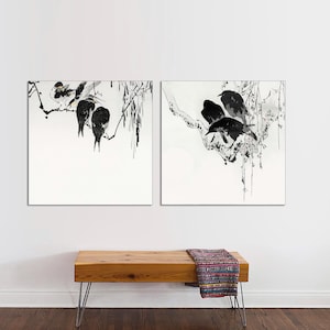 Set of 2 Antique Japanese Bird Wall Art, Asian Wall Art, Antique Bird Canvas Art, Vintage Bird Art, Asian Bird Print on CANVAS Ready to Hang