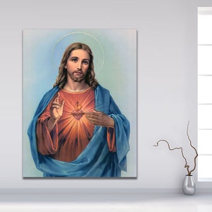 Jesus Sacred Heart Divine Mercy Christian Roman Catholic Canvas Art Print Modern Family Bedroom Decor Posters, Religious Art Ready to Hang.