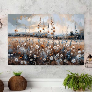 Wildflower Field Oil Painting Canvas Wall Art Large Landscape Vintage Wall Decor, Flower Nature Art Print Decor Vintage Canvas Ready to Hang