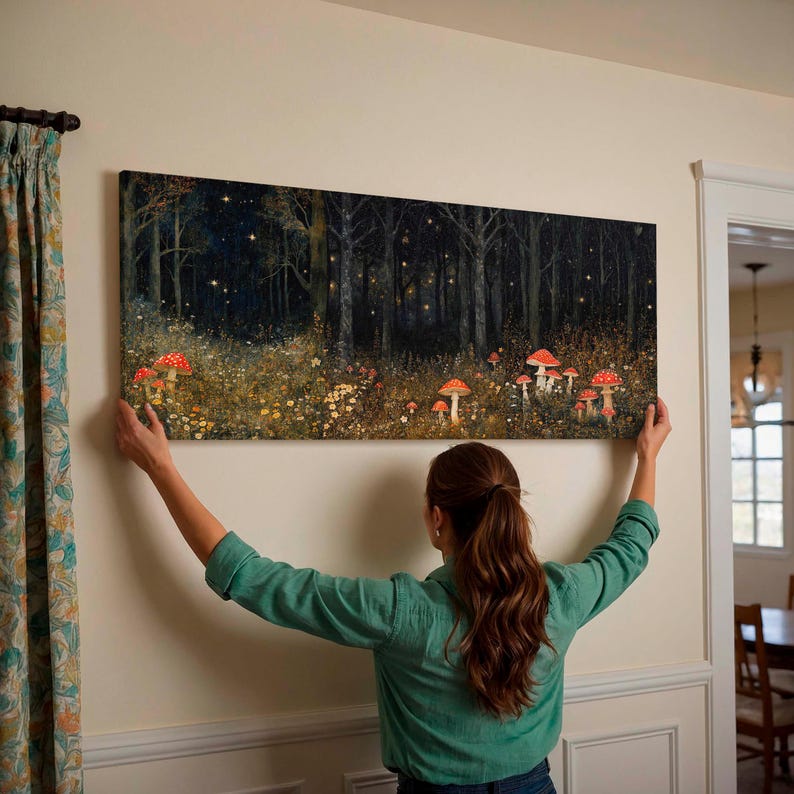 Mushroom Forest Canvas Print, Mystical Woodland Scene, Nature Wall Art ...