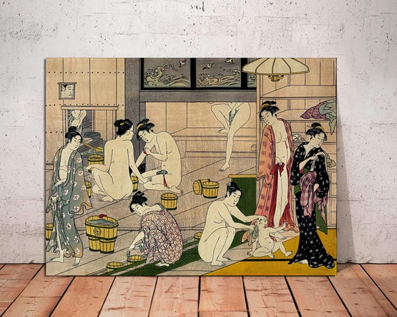 Kiyonaga Bathhouse Women Canvas Art, Japanese Print, Ready to Hang