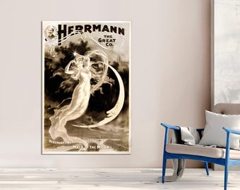 Vintage Moon Goddess Art Nouveau Canvas Print, Ready to Hang