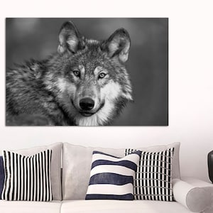 Gray wolf Canvas wall art Black and White, canvas print, Interior design, Room Decoration, Photo gift, Wolf wall art, Wolf canvas print art.