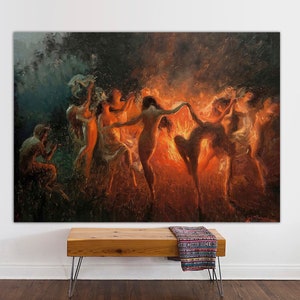 Joseph Tomanek - Fire dance Print on canvas, dance Canvas art, classic art, large size painting, Witches magic Wall Art,Canvas Ready to Hang