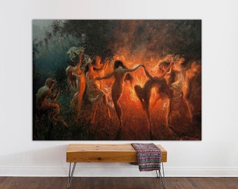 Joseph Tomanek - Fire dance Print on canvas, dance Canvas art, classic art, large size painting, Witches magic Wall Art,Canvas Ready to Hang