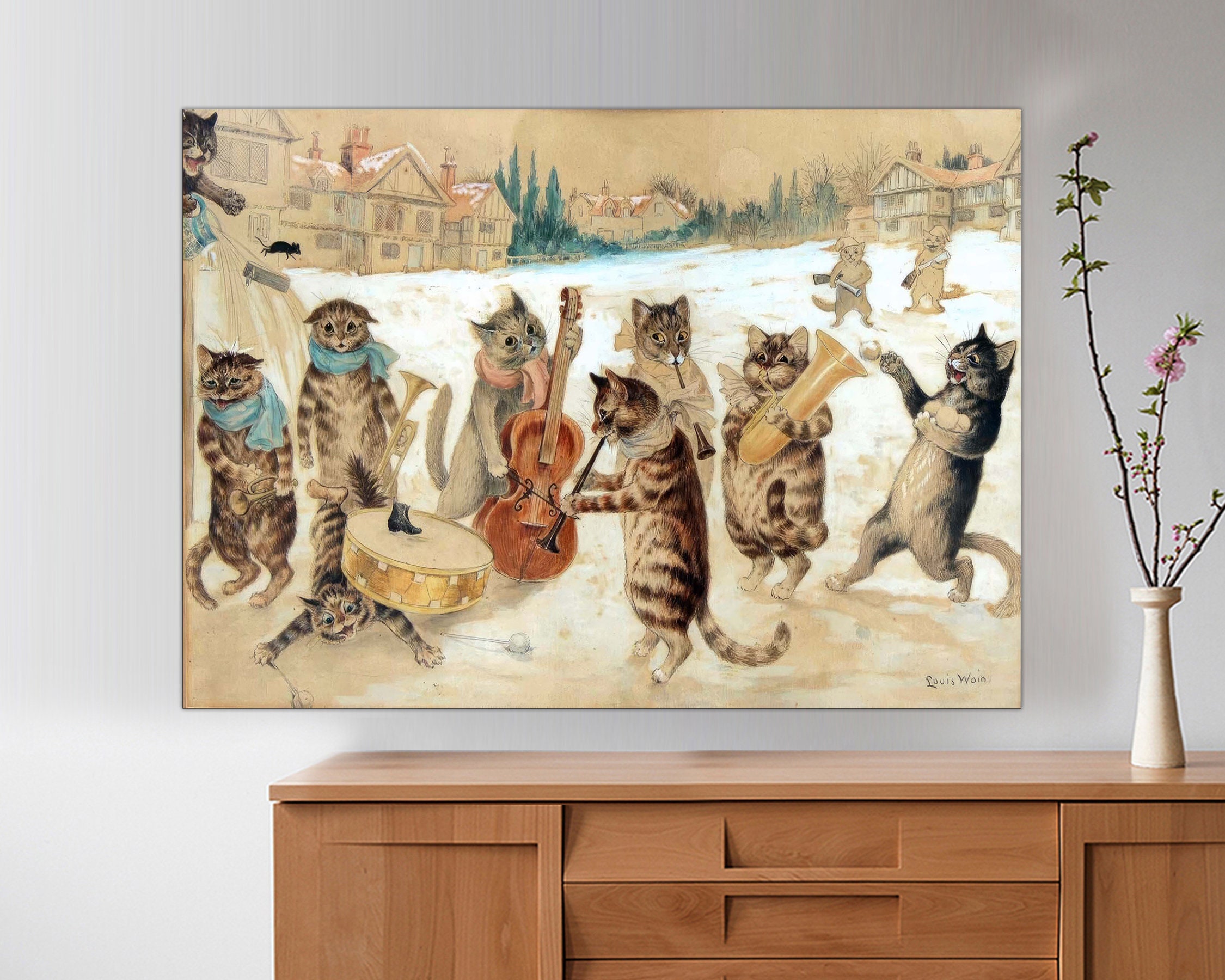 Louis Wain Canvas Print, Carol Singing Cats, Louis Wain Cat Poster