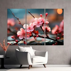 Cherry Blossom Canvas Split, Blush Pink Floral Wall Art