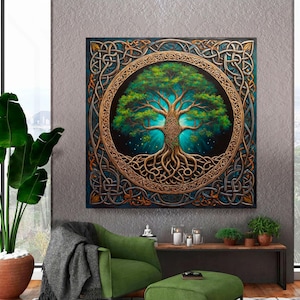 Celtic Tree of Life Wall Art Canvas, Yggdrasil Mandala Spiritual Symbol Norse Mythology Home Decor Spiritual Symbolic Wall Art Ready to Hang