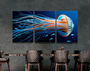 Jellyfish Canvas Print Set, Underwater Sea Life Decor