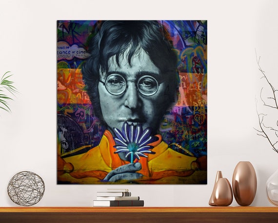 John Lennon ポップアート 額装品　肉筆水彩画　K013 John Lennon Mural, Graffiti Street Art, Giclée Canvas Print - Etsy