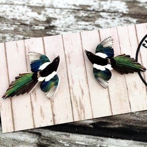 Magpie Earrings, Magpie Studs, Magpie Jewellery, Magpie Jewelry, Animal Studs, Bird Earrings, Bird Jewellery, Bird Jewelry