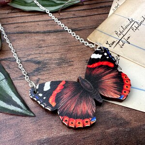 Red Admiral Butterfly Necklace, Entomology Necklace, Butterfly Necklace, Wooden Necklace Moth Necklace, British Wildlife image 3