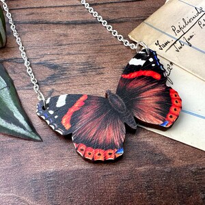 Red Admiral Butterfly Necklace, Entomology Necklace, Butterfly Necklace, Wooden Necklace Moth Necklace, British Wildlife image 2