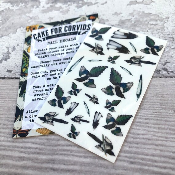 Magpie Nail Decals Bird Nail Decals Feather Nail Stickers Etsy