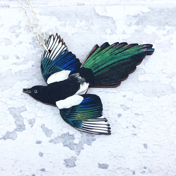 Retro Magpie Bird Flower Pendant Lockets Necklace with July Birthstone Crystal Silver Plated