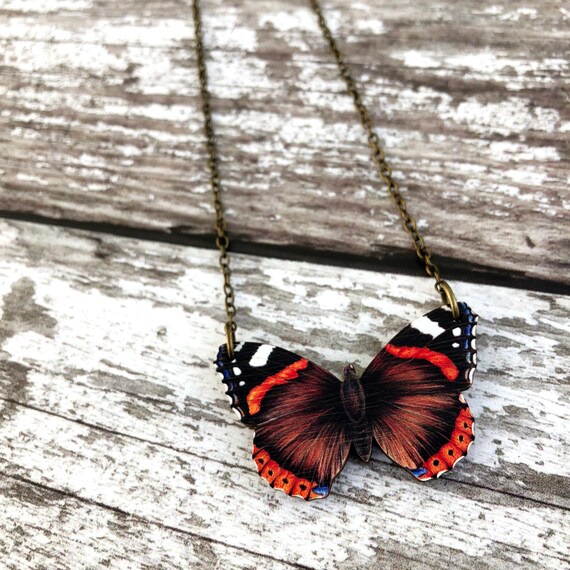 Red Admiral Butterfly Necklace Entomology Necklace Butterfly Etsy