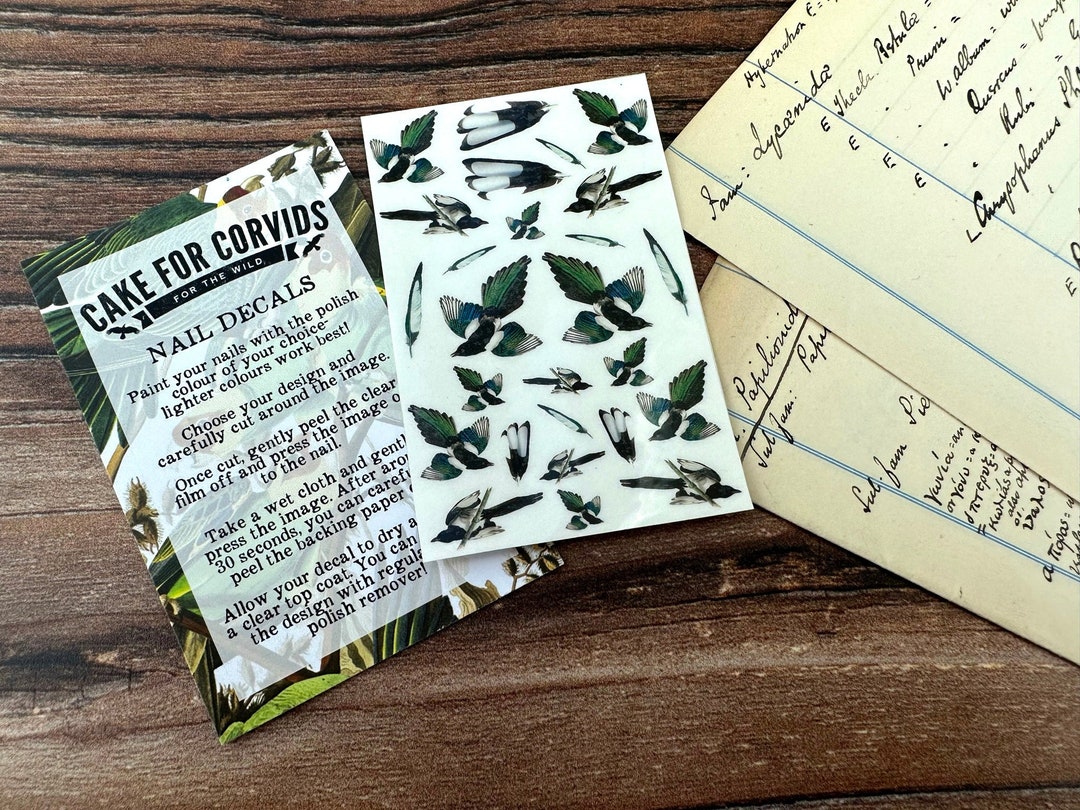 Magpie Nail Decals, Bird Nail Decals, Feather Nail Stickers, Bird Nail
