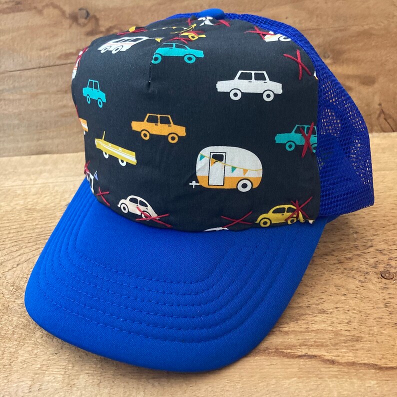 Sale Zoom Zoom Joyride at night fabric on kids trucker hat Blowfish Designs image 2