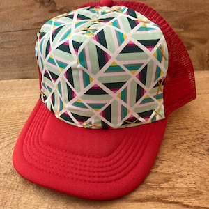 Sale Geo Shapes Kid&#39;s Toddler Hand Stitched Blowfish Trucker hat