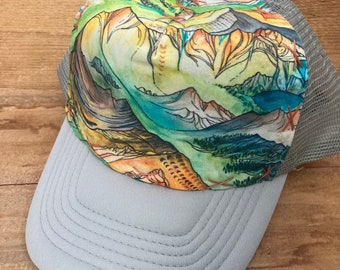 Mountain Range painted  Art Toddler Trucker Blowfish Hat