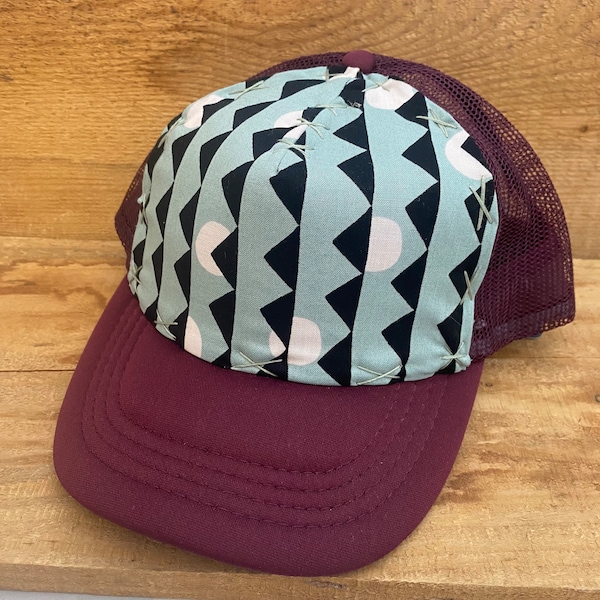 Triangular Abstract Maroon hat Medium and Large Blowfish Designs Hat