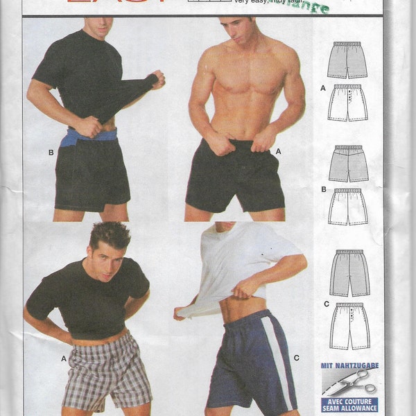 Burda 2600, Men Boxer Shorts, Semi Fitted Waist,  Shorts, Sports Shorts, Side pockets, Sizes 34 36 38 40 42 44 46 48 50, Small Medium Large