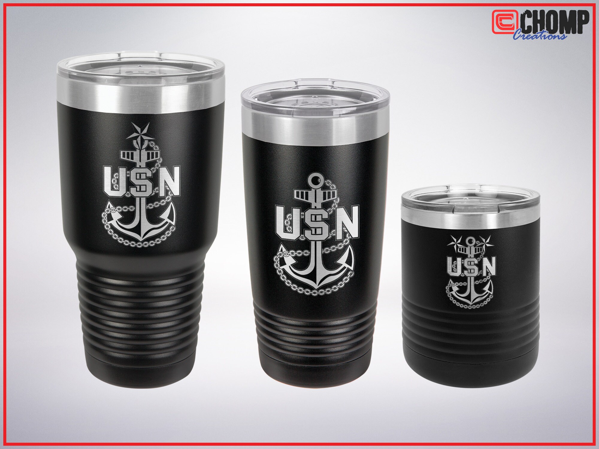 Engraved Stainless Steel Mug / Tumbler - U.S. Navy Chief Emblem - Cus…