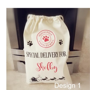 Personalised pet/dog Christmas sack/bag - fur baby Christmas/3 designs to choose from/personalised pet xmas/cotton/xmas sack/dog xmas
