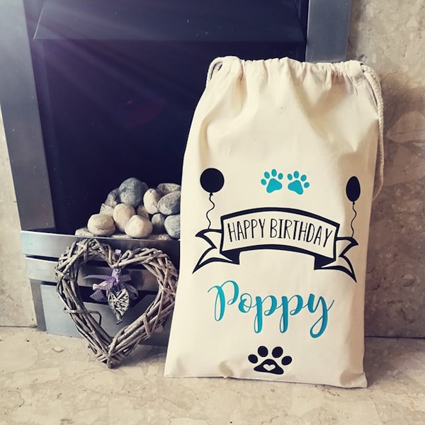 Personalised pet/dog Birthday sack/bag - fur baby birthday/3 designs to choose from/personalised pet/cotton/birthday sack/dog birthday