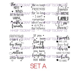 6 x friend quote vinyls decals- Vinyl Transfer Decal for wine bottles/bottles/vases/choice of colours/bundle/friends-friend quote-gifts