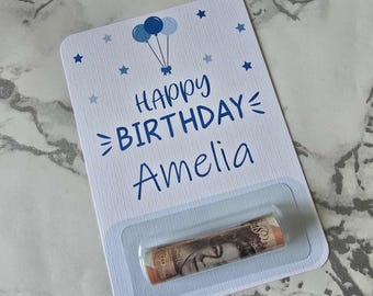Personalised money holder card-birthday money-balloon theme-kids/adults birthday money-for him/her-birthday money