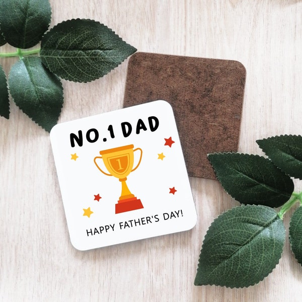 No 1 Dad Happy Fathers Day!  coaster-novelty coaster gift-dad gift-fathers day gift-gift for him-beer coaster-drink coaster gift-grandad
